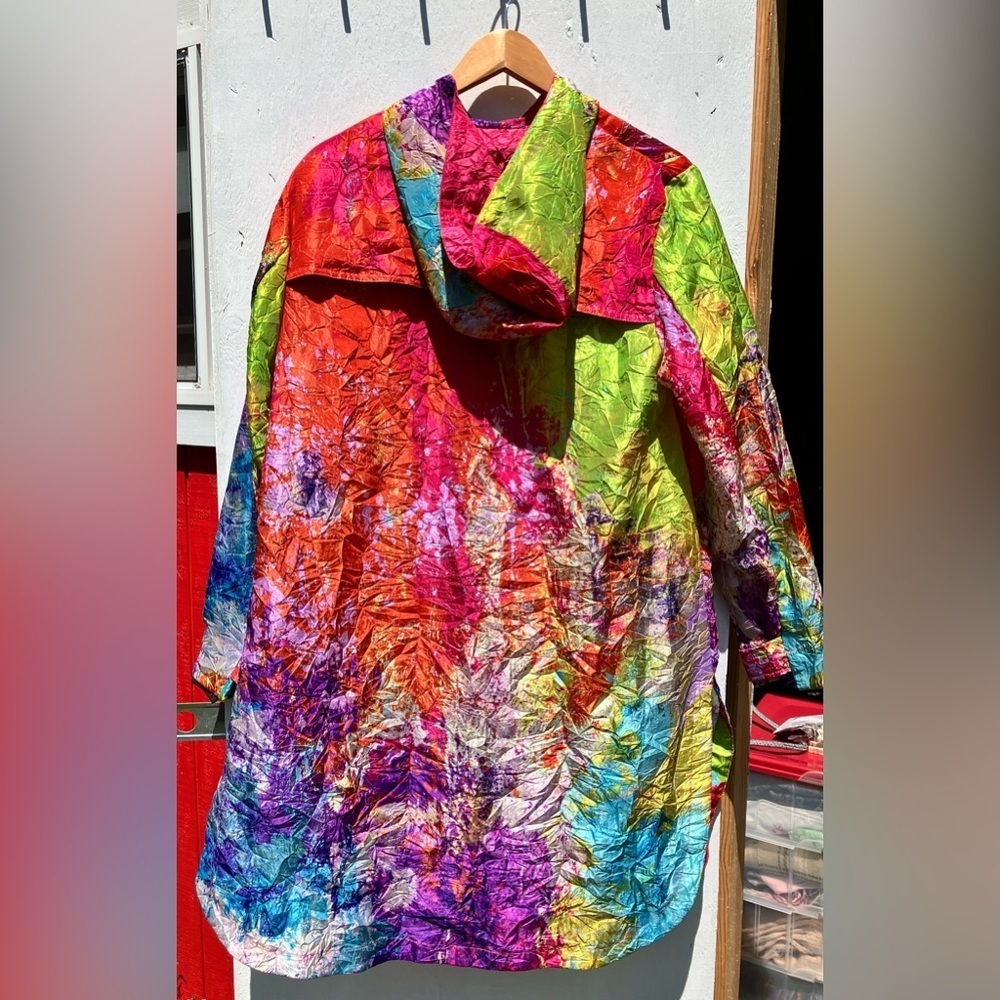 NWT UBU Clothing Co. Ibiza Abstract Hooded Crinkle Raincoat Jacket Size M - Picture 13 of 15